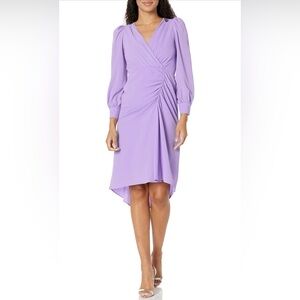 Maggy London Women's Long Sleeve Bubble Crepe Dress Purple Faux Wrap Dress